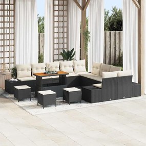 vidaXL Σετ Καναπέ Κήπου με μαξιλάρι 14 pcs Μαύρο Πολυ ράταν