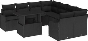 vidaXL Σετ Καναπέ Κήπου με μαξιλάρι 9 pcs Μαύρο Πολυ ράταν