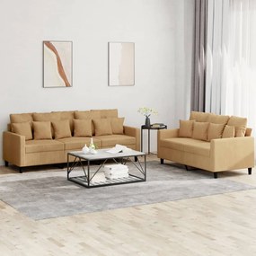 vidaXL Πολυθρόνες Σετ 2 Τεμαχίων Καφέ από Βελούδο με Μαξιλάρια