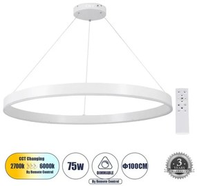 Κρεμαστό Φωτιστικό Οροφής LED 75W 8818lm VENOM Globostar-61183-Λευκό 61183