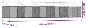 Κλουβί Σκύλου με Οροφή και Πόρτες Γκρι 10x2x2 μ. Γαλβ. Χάλυβας - Γκρι