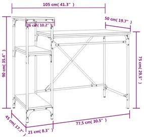 ΓΡΑΦΕΙΟ ΜΕ ΡΑΦΙΑ ΓΚΡΙ SONOMA 105X50X90 ΕΚ. ΕΠΕΞ. ΞΥΛΟ/ΣΙΔΗΡΟΣ 826717