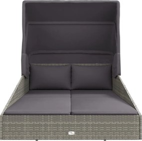 vidaXL Ξαπλώστρα με Πτυσσόμενη Οροφή Γκρι 200x114x128 εκ. Συνθ. Ρατάν