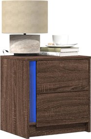 vidaXL Κομοδίνο με Φώτα LED Καφέ Δρυς Επεξεργασμένο Ξύλο
