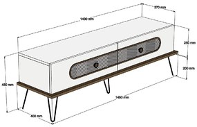 ΕΠΙΠΛΟ ΤΗΛΕΟΡΑΣΗΣ HM9511.02 ΜΕΛΑΜΙΝΗΣ ΦΥΣΙΚΟ OAK ΧΡΩΜΑ ΜΕΤΑΛΛΙΚΑ ΠΟΔΙΑ 145x40x45Yεκ.