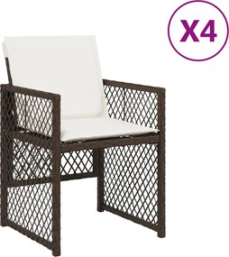 vidaXL Καρέκλες Κήπου 4 τεμ. Καφέ Συνθ. Ρατάν Μαξιλάρια