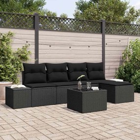 vidaXL Σετ Καναπέ Κήπου 6 pcs Μαύρο Πολυ rattan, βαμμένο ατσάλι