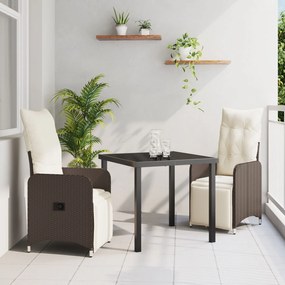 vidaXL Σετ 3 Τεμαχίων Επιτραπέζιας Καθημερινής Σκηνής με Μαξιλάρια Καφέ Poly Rattan