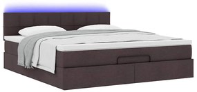 vidaXL Οθωμανικό κρεβάτι με στρώμα & LEDs Σκούρο καφέ 160x200cm ύφασμα