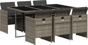 vidaXL Σετ Τραπεζαρίας Κήπου 7 τεμ. Γκρι Συνθ. Ρατάν με Μαξιλάρια