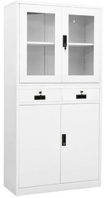 vidaXL Ντουλάπα Γραφείου Λευκή 90 x 40 x 180 εκ Ατσάλι / Ψημένο Γυαλί