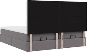 vidaXL Οθωμανικό κρεβάτι με στρώματα &amp; LEDs Γκρι Faux Leather