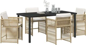 vidaXL Σέτ φαγητού για κήπο 5 pcs Μπεζ συνθετικό ρατάν