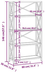 vidaXL Ραφιέρα 5 Επιπέδων 80 x 30 x 146 εκ. από Μασίφ Ξύλο Δρυός