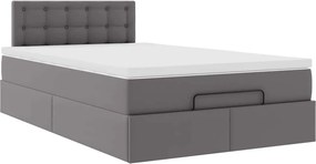 vidaXL Οθωμανικό κρεβάτι με στρώματα &amp; LEDs Γκρι Faux Leather