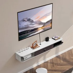 VEVOR Floating TV Stand 55 in Entertainment Center Power with Cable Hole White