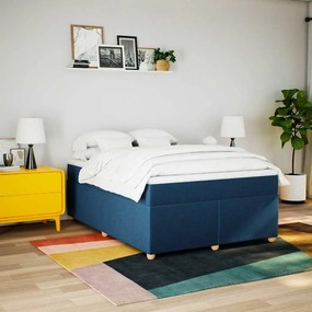 vidaXL Κρεβάτι Boxspring με Στρώμα Μπλε 140x190 εκ. Υφασμάτινο