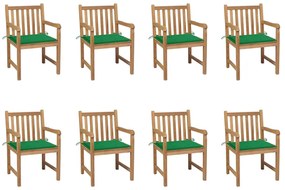3073063 vidaXL Καρέκλες Κήπου 8 Τεμαχίων Μασίφ Ξύλο Teak με Πράσινα Μαξιλάρια Πράσινο, 1 Τεμάχιο