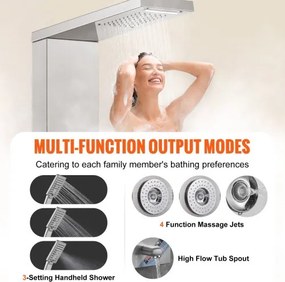 VEVOR Shower Panel Tower System 6 Modes LED &amp; Display Stainless Steel Rainfall