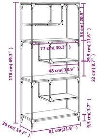 Βιβλιοθήκη καφέ δρυς 81x36x176 εκ. από Επεξεργασμένο Ξύλο - Καφέ