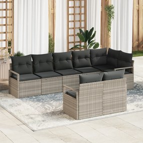 vidaXL Σετ 8 Τεμαχίων Καναπέ Κήπου με Μαξιλάρια Ανοιχτό Γκρι Πολυ Ρατάν