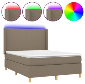 vidaXL Κρεβάτι Boxspring με Στρώμα & LED Taupe 140x190 εκ. Υφασμάτινο