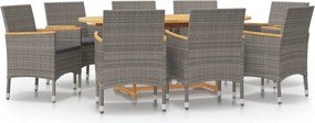 vidaXL Σετ Τραπεζαρίας Κήπου 9 Τεμαχίων Γκρι με Μαξιλάρια