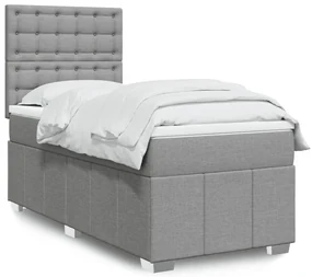 vidaXL Κρεβάτι Boxspring με Στρώμα Ανοιχτό Γκρι 90x190 εκ. Υφασμάτινο