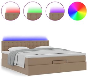 vidaXL Οθωμανικό κρεβάτι με στρώματα & LEDs Cappuccino Faux Leather