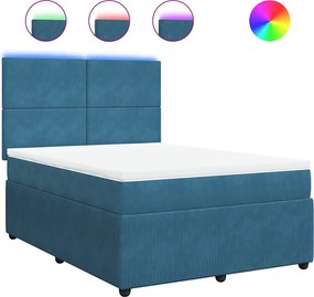 vidaXL Κρεβάτι Boxspring με Στρώμα Μπλε 140x200 εκ. Βελούδινο