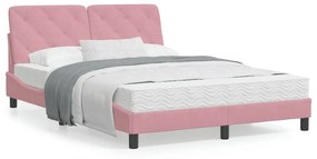 Κρεβάτι με Στρώμα Ροζ 140x190 εκ. Βελούδινο - Ροζ