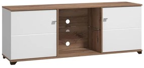 Έπιπλο TV Burgundy 160 3K2V Λευκό - Flagstaff Oak - Λευκό Γυαλιστερό 157x40x51 εκ. 157x40x51 εκ.