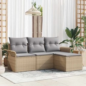 vidaXL Σετ Καναπέ Κήπου με μαξιλάρι 4 pcs Μπεζ Πολυ ράταν