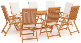 vidaXL Σετ Τραπεζαρίας Κήπου 9 Τεμ. από Μασίφ Ξύλο Teak με Μαξιλάρια