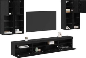 vidaXL Σετ Κονσόλας Τηλεόρασης με LED Φώτα με led 7 pcs Μαύρη Οξυά