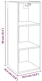 Ντουλάπι Τοίχου Μαύρο 34,5x32,5x90 εκ. Επεξεργασμένο Ξύλο - Μαύρο