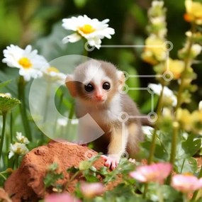 Intra Συλλεκτικό Ξύλινο Παζλ Plywood 4mm - Χαριτωμένη εικόνα ενός μωρού Λεμούριου σε έναν κήπο Σε Ξύλινο Κουτί - Διαστάσεις: 10x10 cm – 25 κομμάτια