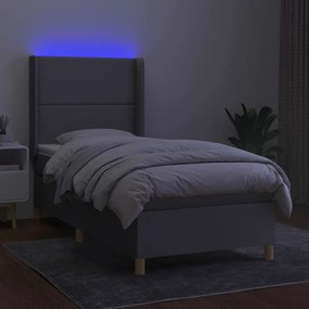 vidaXL Κρεβάτι Boxspring με Στρώμα &amp; LED Αν.Γκρι 90x200 εκ. Υφασμάτινο