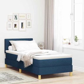 vidaXL Ελατήριο Κρεβατιού με Στρώμα Μπλε 90x200 cm Ύφασμα