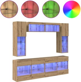 vidaXL Σετ τοίχου για τηλεόραση με led Επιτοίχιο 6 pcs Τεχνίτικη Δρυς