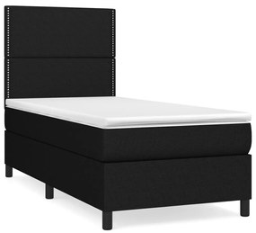 vidaXL Κρεβάτι Boxspring με Στρώμα Μαύρο 90x190 εκ.Υφασμάτινο