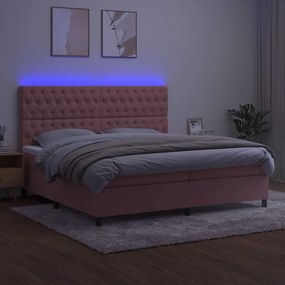 vidaXL Κρεβάτι Boxspring με Στρώμα &amp; LED Ροζ 200x200 εκ. Βελούδινο