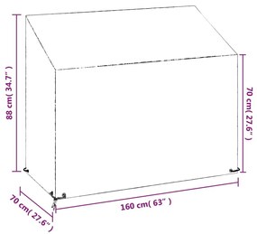 Κάλυμμα Παγκακιού με 8 Κρίκους 160x70x70/88 εκ. Πολυαιθυλένιο - Μαύρο