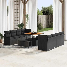 vidaXL Σετ Καναπέ Κήπου Ρυθμιζόμενο ύψος 11 pcs Μαύρο συνθετικό ρατάν