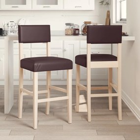 Καρέκλες Μπαρ 2 τεμ. Μασίφ Καουτσουκόδεντρο / Συνθετικό Δέρμα