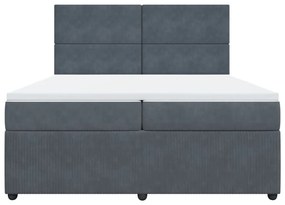 Κρεβάτι Boxspring με Στρώμα Σκούρο Γκρι 200x200 εκ. Βελούδινο - Γκρι