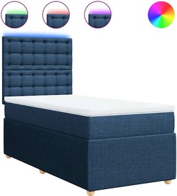 vidaXL Κρεβάτι Boxspring με Στρώμα Μπλε 100 x 200 εκ. Υφασμάτινο