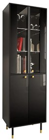 Βιτρίνα Merced C104, Γυαλιστερό μαύρο, Μαύρο, Με πόρτες, 200x60x40cm