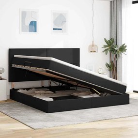 vidaXL Κρεβάτι με αποθηκευτικό χώρο και LED Μαύρο 200 x 200 cm