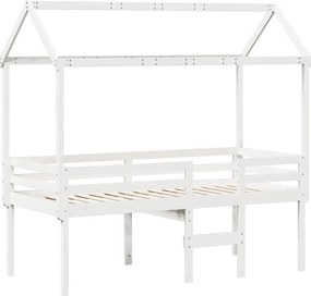 vidaXL Κρεβάτι Υπερυψωμένο με Οροφή Λευκό 90x200 εκ. Μασίφ Ξύλο Πεύκου